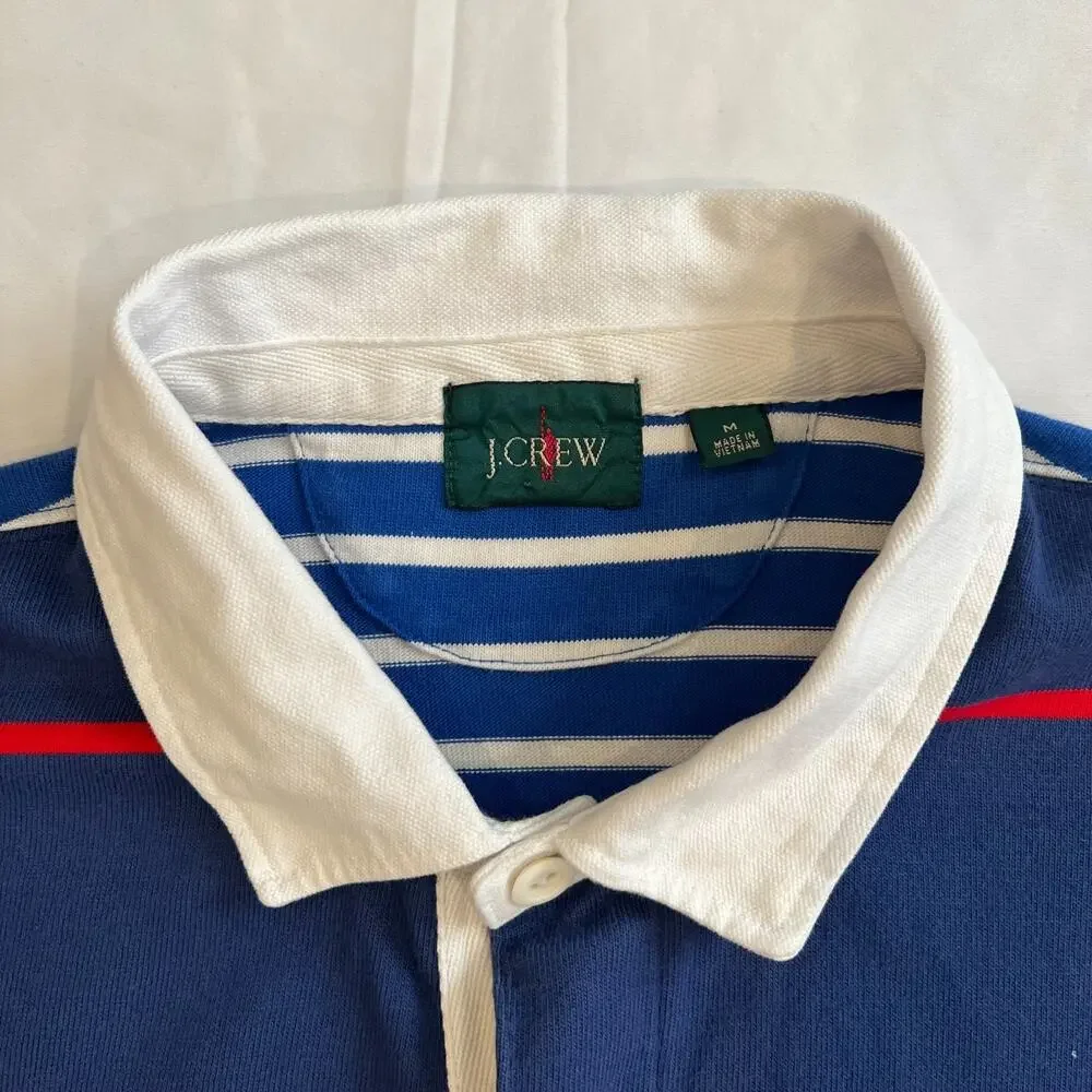 J Crew Rugby Polo Shirt Mens Medium Red Stripe Oarsman Preppy Soccer Nautical